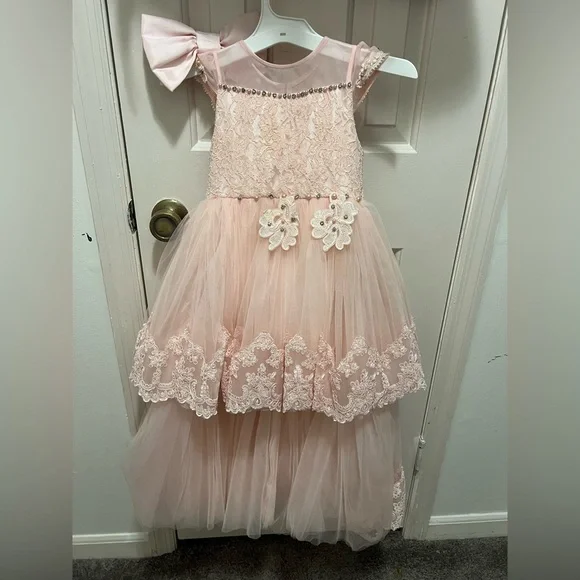 Elegant Pink Lace Flower Girl Dress - Picture 7 of 8